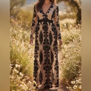 ALTAR'D STATE Cream & Green Lace Embroidered Mesh High Low Dress Size XS